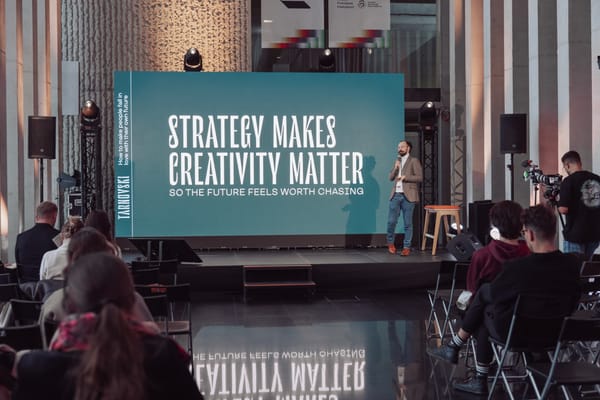 Andrei Tarnovski's talk on the importance of marketing strategy prior to creative decisions at EastCreative Conference, in Lublin, Poland